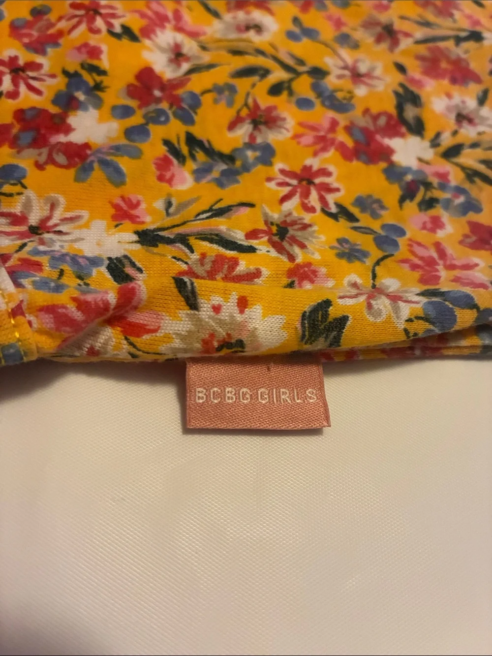 BCBG Girls Yellow Floral Baby Romper with Pink & Blue Accents